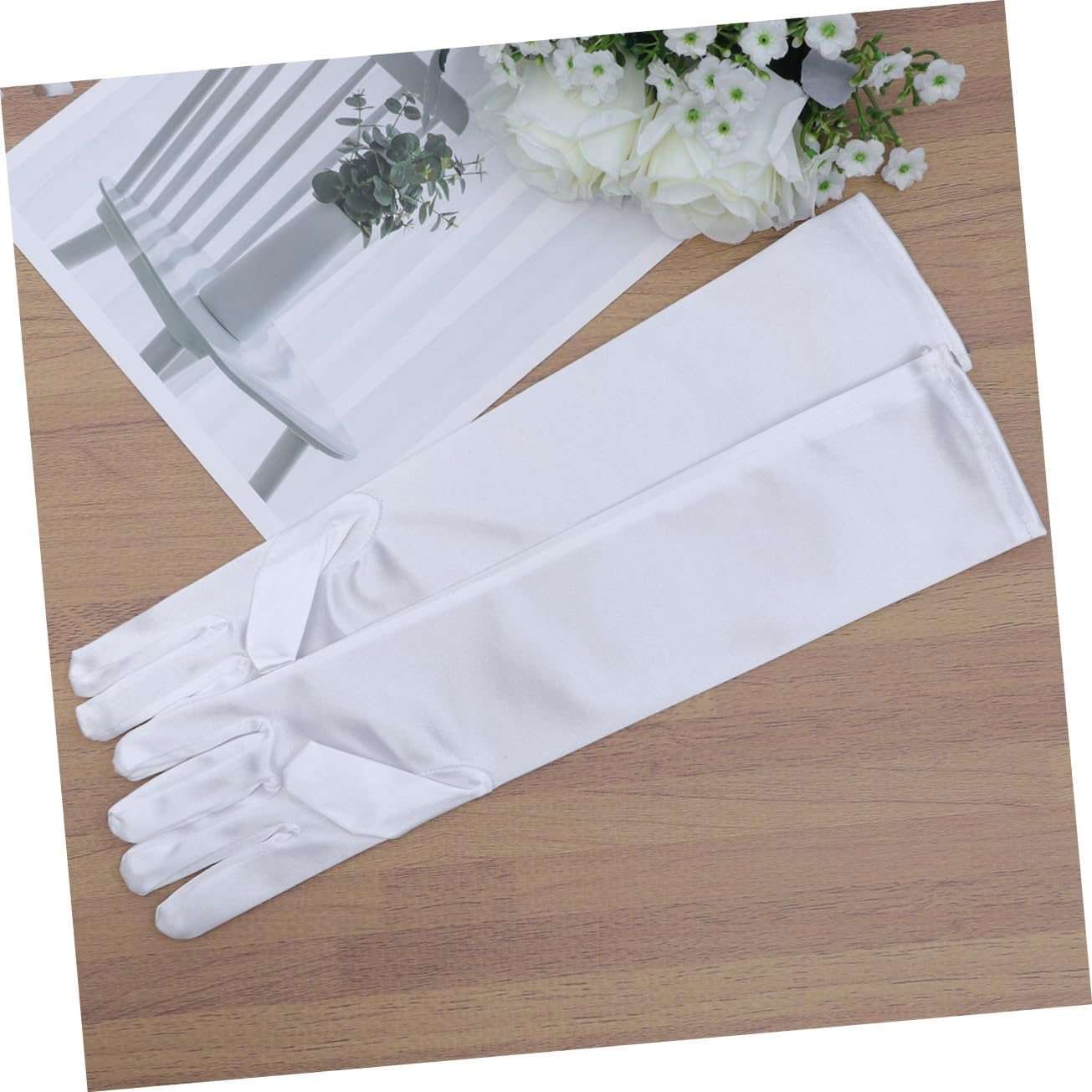 BESPORTBLE Long Satin Flower Girl Gloves with Pearl Decor Elegant Gloves for Weddings Parties and Special Occasions