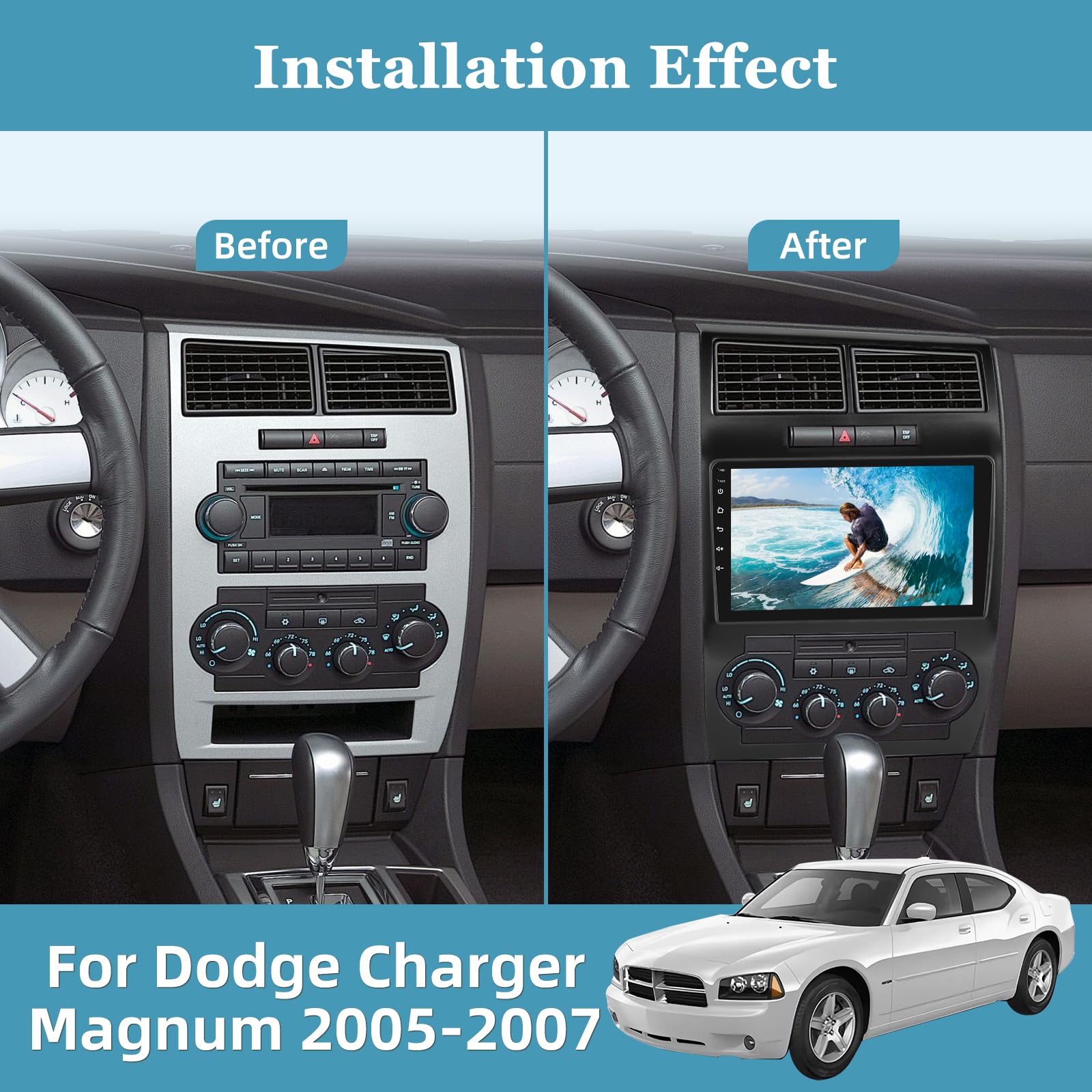 Android 13 Car Radio For Dodge Charger & Magnum 2005-2007 - 9" Touchscreen, Wireless CarPlay, Android Auto, DSP, Backup Camera Support