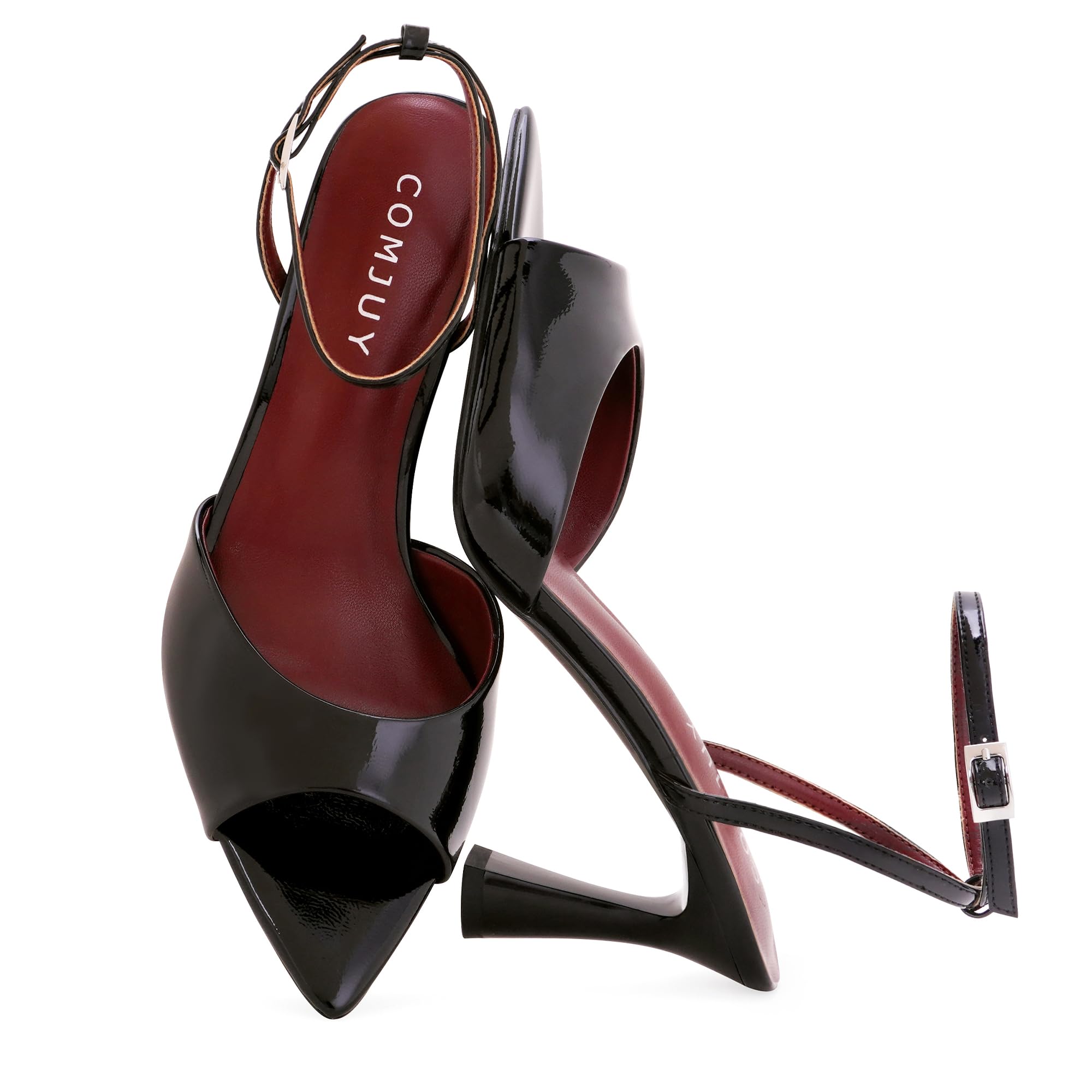 High Heels for Women Peep Pointed Toe Kitten Heeled Sandals