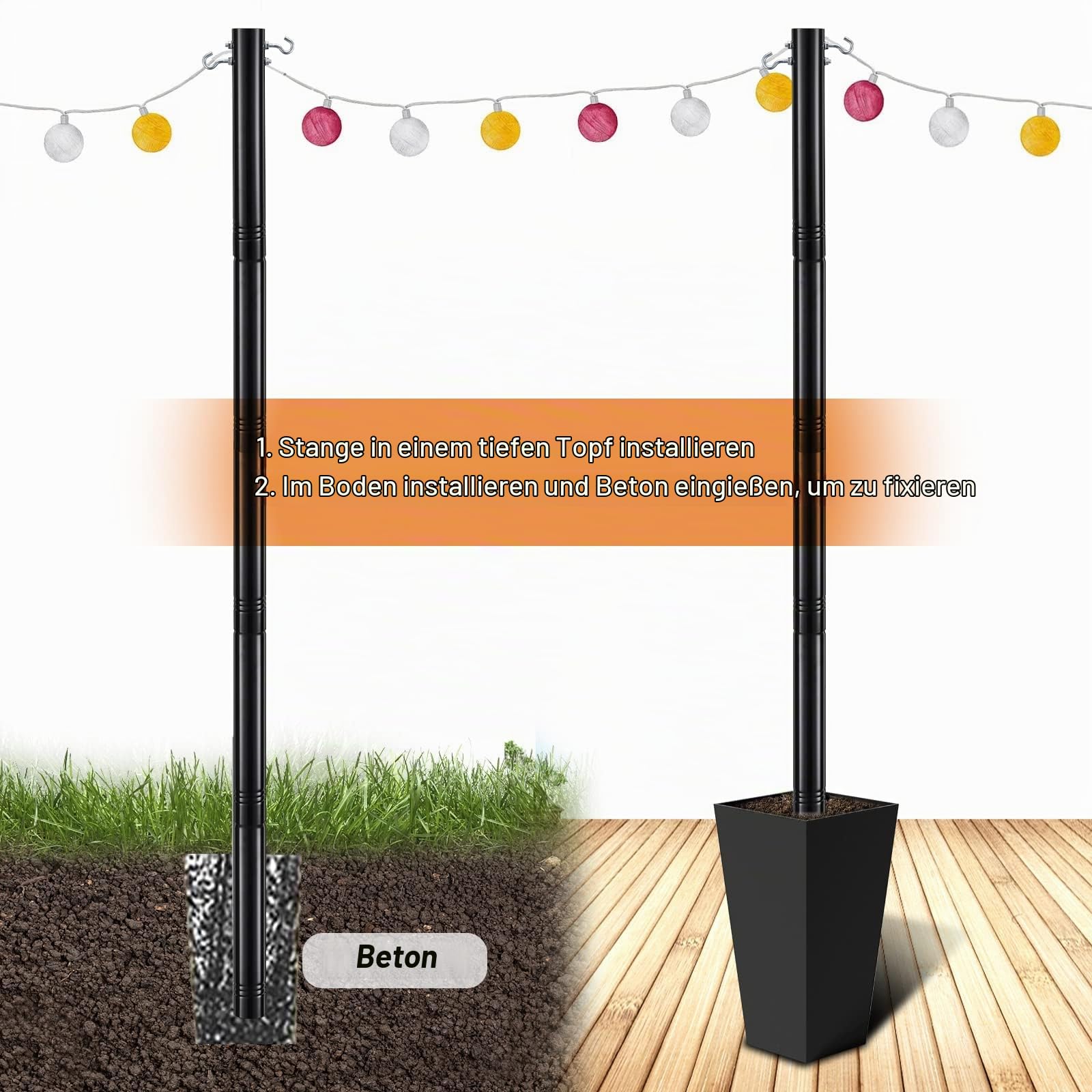 ständer für sonnensegel Harrms Sonnensegelmaste Schwarz, 9 FT Pfosten Metall, 63mm dicken Durchmesser Sonnensegel Befestigung Set für Garten Terrasse Hinterhof Rasen Für BMW:F48 F39 JHS Emperor V2 Minneapolis Ortlieb Rack Three Gepäckträger