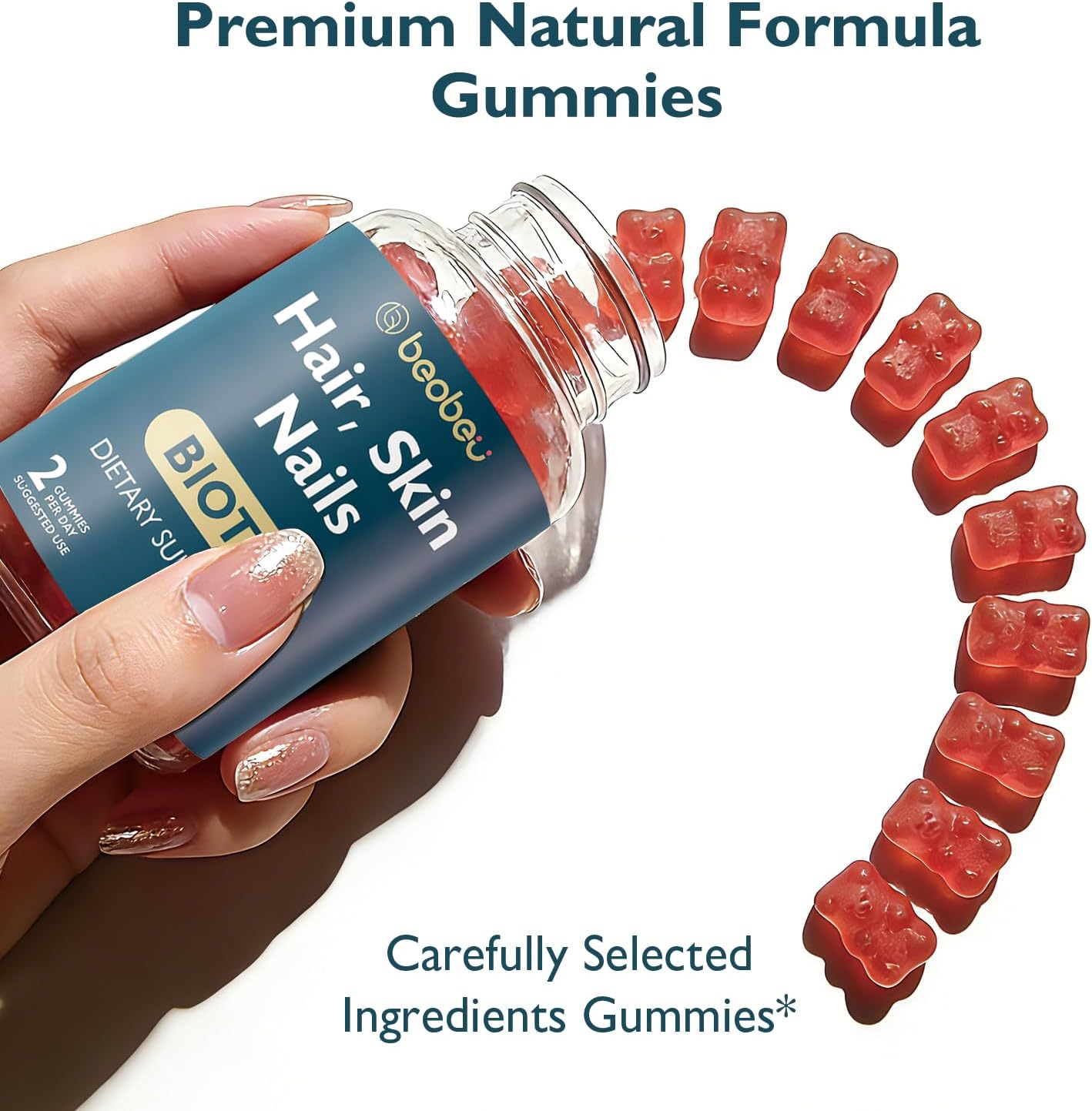 Hair Skin and Nails Biotin Gummies, Vegan Hair Vitamins for Women & Men, Supports Hair Growth, Healthy Skin & Stronger Nails, 30 Day Supply, Raspberry, 60 Count - Image 5