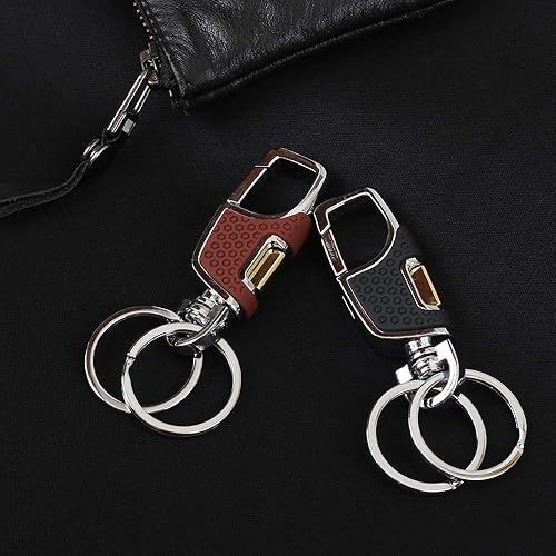 Miniatura 7 de homEdge Llavero resistente, paquete de 2 llaveros de automóvil con 2 llaveros de metal, mosquetón, negro y marrón