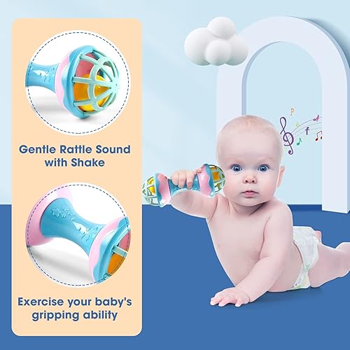Miniatura 5 de Juego de juguetes 2 en 1 con espejo para el tiempo boca abajo, incluye actividades 3D de alto contraste, juguetes arrugados, sonajero y mordedores