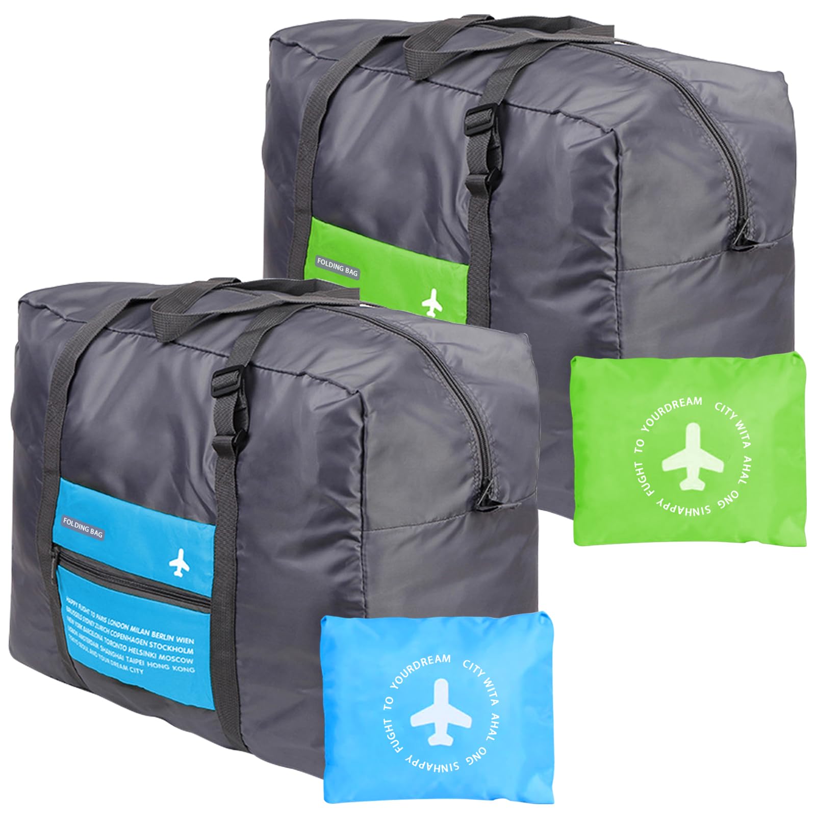 INVODA 4PCS Travel Bag Foldable Clothes Bag Waterproof Storage Shoulder Bag Nylon Duffel for Men Women 32 Liter