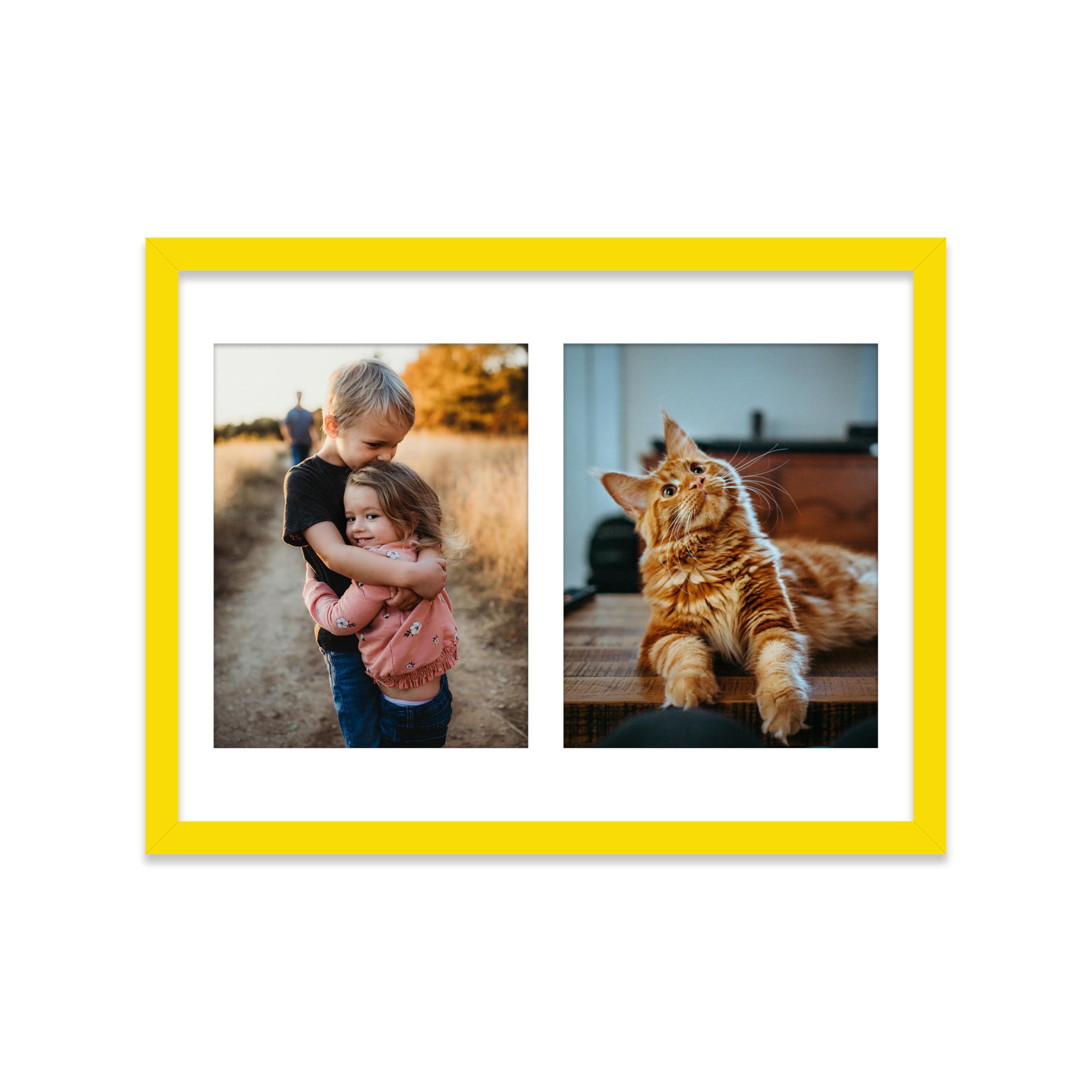 16x12 Inch 2 Opening Photo Collage Frame, Display Two 9x7 Inch Photos, Multi Aperture Family Picture Frame, Thin 22mm Edge, Yellow