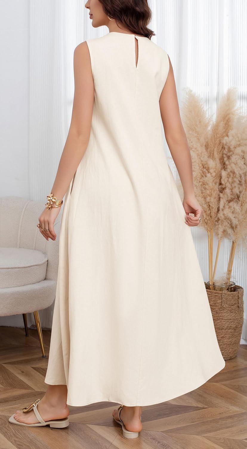 CHARTOU Women Casual Cotton Linen Sleeveless Maxi Dress Ruffle Shift Dress Flowy Beach Summer Long Tank Dress - Image 7