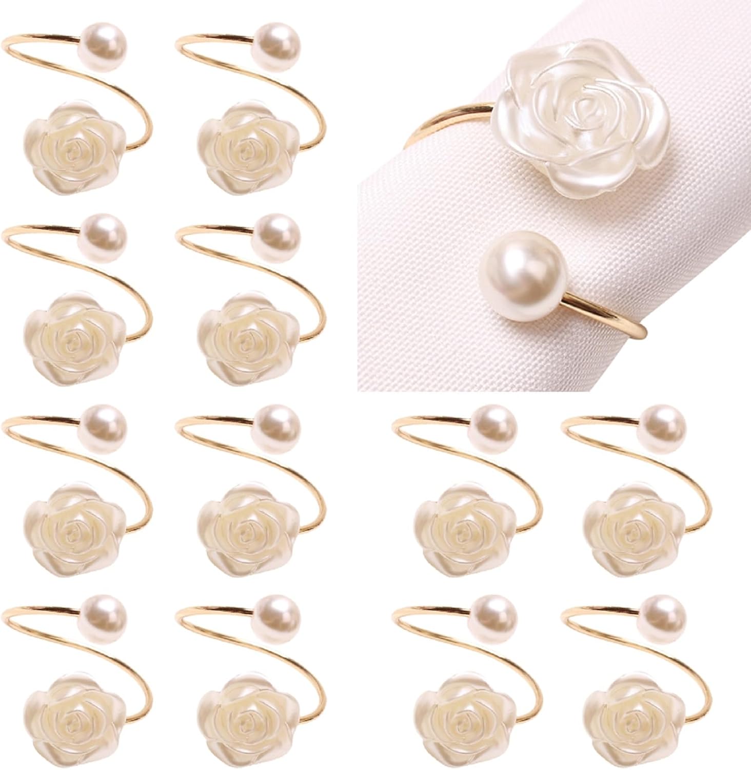 12Pcs Napkin Rings Pearl Napkin Holder Rose Napkins Serviette Buckles