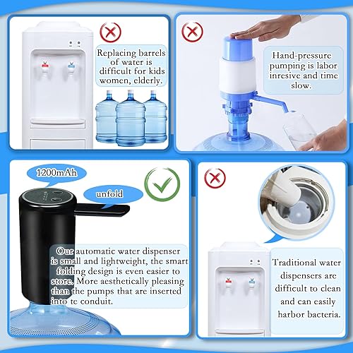 Miniatura 5 de Dispensador de agua eléctrico de 5 galones bomba de botella de agua potable automática portátil - Bomba de jarra de agua inteligente con USB