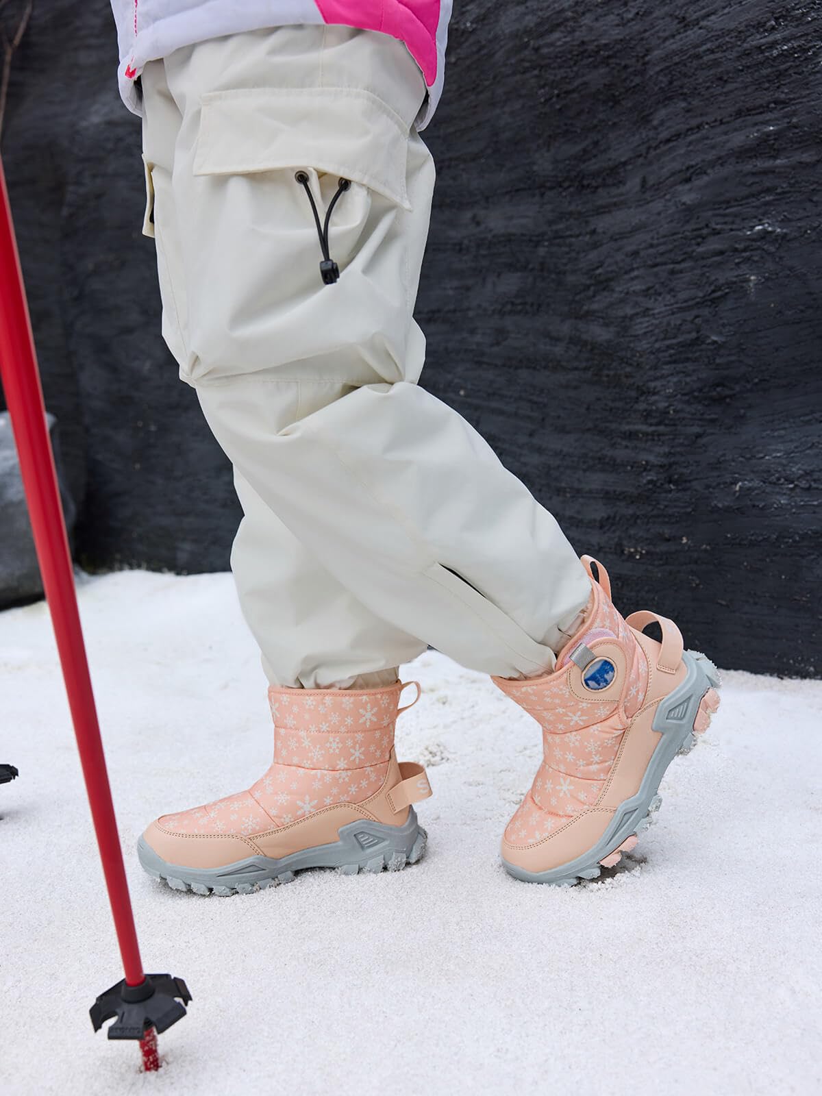 Haloumoning Stivali da neve da ragazza, impermeabili, antiscivolo, foderati in pelliccia, scarpe invernali per bambini piccoli e grandi