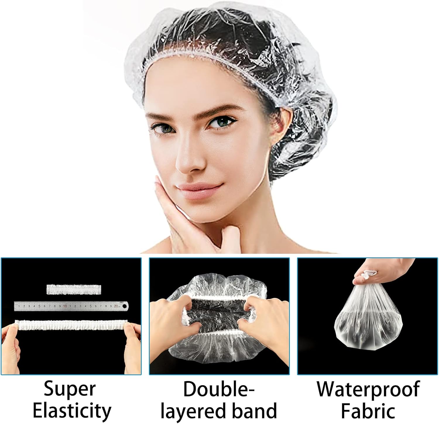 TONITTO 200Pcs Disposable Shower Caps for Women Plastic Bath Caps Clear