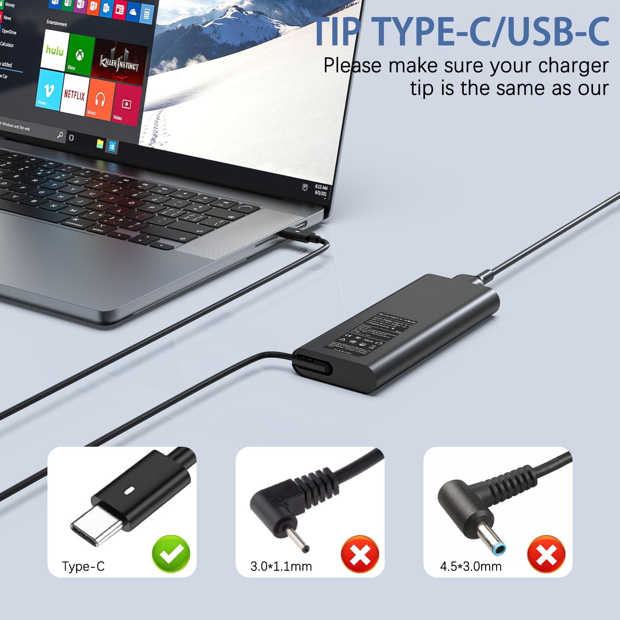 Caricatore USB C per computer portatile, 130 W, caricatore rapido universale, compatibile con Dell Latitude, XPS, Precision, 120 W, 100 W, 90 W, 65 W, 45 W, tutti i dispositivi USB-C