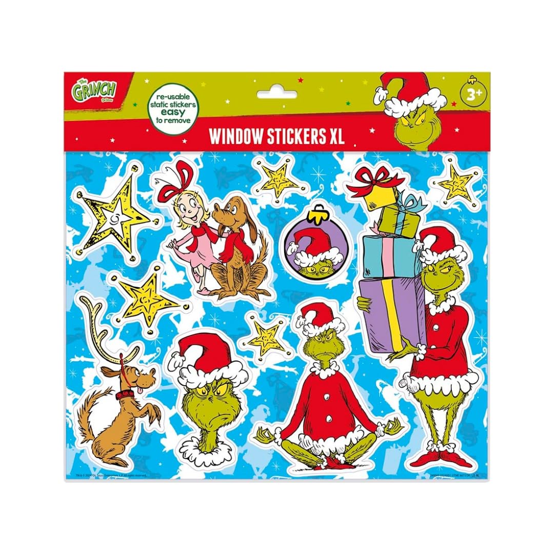Totum Dr. Seuss The Grinch 11 XL No Mess Static Cling Window Christmas Stickers