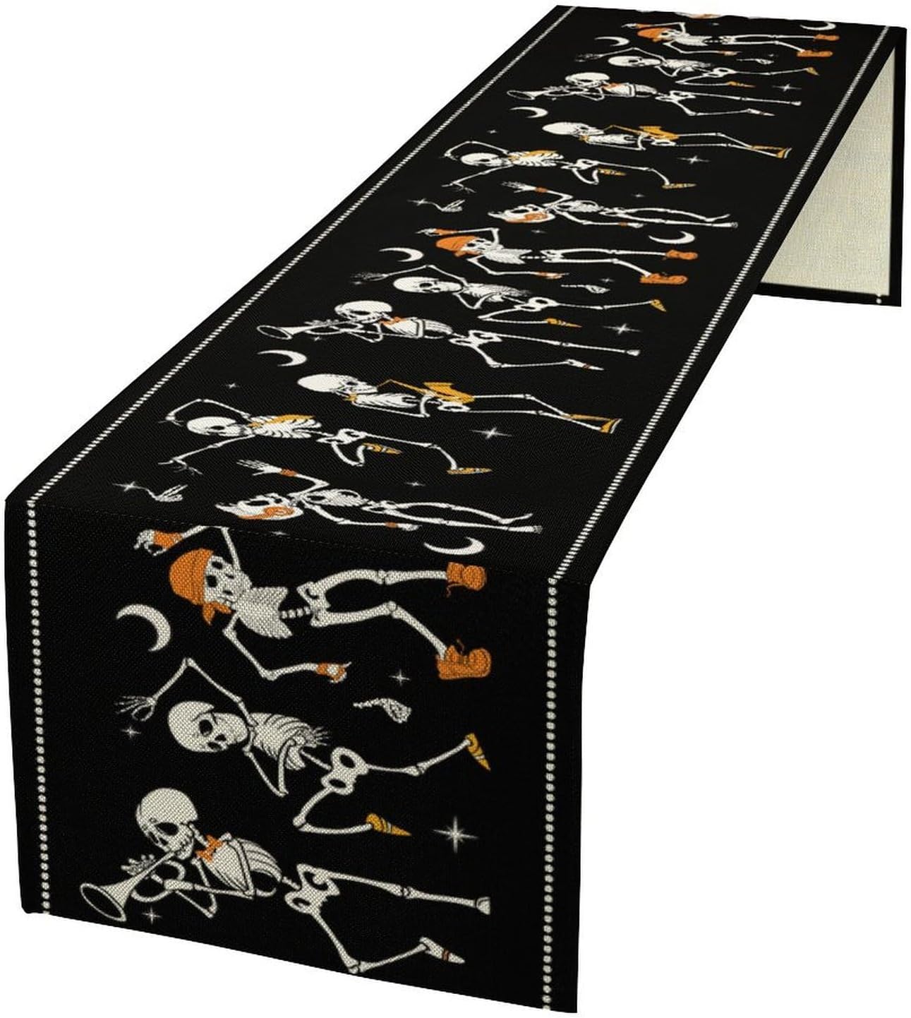 Halloween Horror Table Runner Dancing Skeleton Pattern Decor for Indoor Outdoor Party Dinner Festival Rustic Farmhouse Winter Holiday Home Kitchen Dining Room, 13x120in