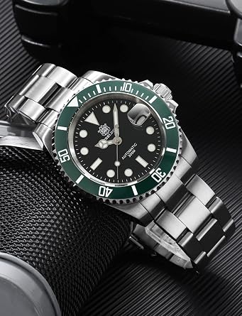 watchdives Steeldive Men's Automatic Watch SD1953 Stainless Steel NH35 Movement 300M Diving Watches Black Dial Green Bezel Luxury Leisure Fashion Business Diving Sports