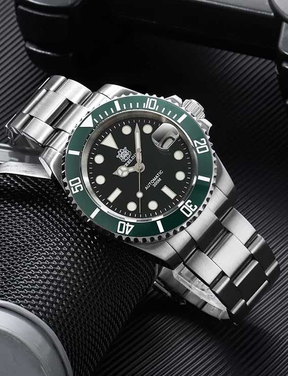 watchdives Steeldive Men's Automatic Watch SD1953 Stainless Steel NH35 Movement 300M Diving Watches Black Dial Green Bezel Luxury Leisure Fashion Business Diving Sports
