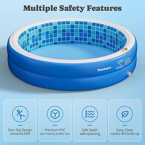 Miniatura 6 de Piscina inflable para niños, almohadilla antideslizante para patio trasero, piscina infantil de PVC grueso para interiores y exteriores, estanque