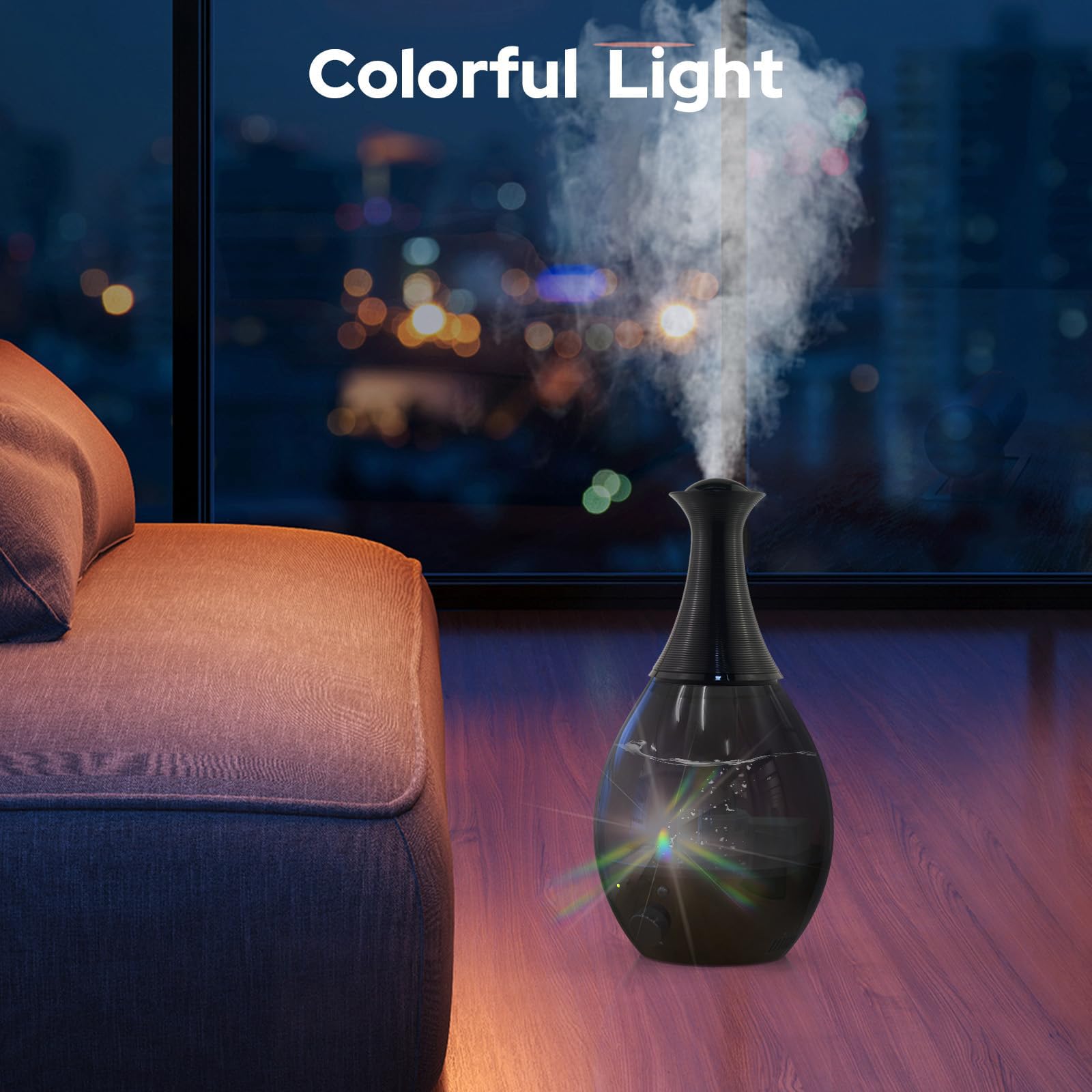 Mobigon 2.6 Litres Humidifier for Room, Cool Mist Ultrasonic Humidifier/Essential Oil Diffuser,Super Quiet 360°Nozzle,Colorful Change,Auto Shut Off&UV Light&,Lasts Up to 24 Hours (D.Black)