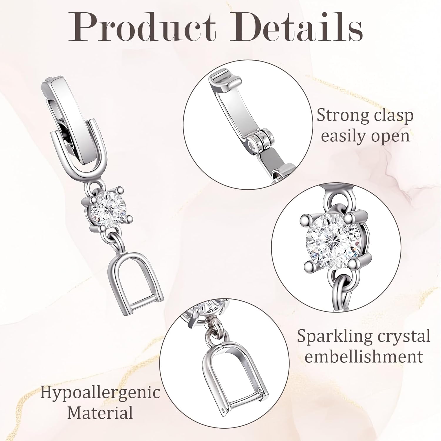 4 Pcs Rhinestone Bracelet Extender, Crystal Silver Necklace Watch Extender Clasp for Women, Foldover Extension Jewelry Clasps Clip for Jewelry Making, Necklace, Bracelet