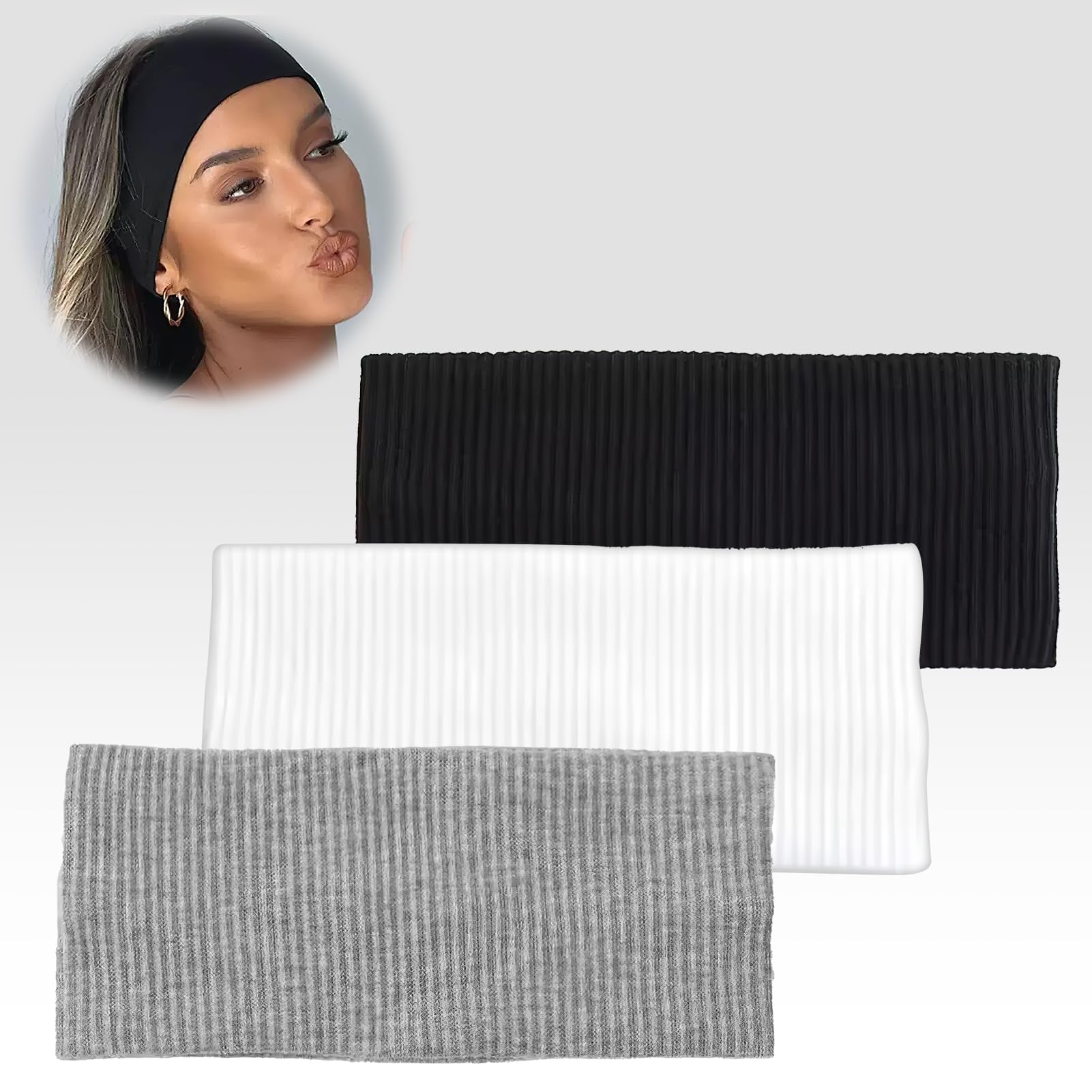 Duluok 3PCS Diadema Mujer Hombre, Cinta Pelo Deporte Diademas Mujer Elástico Cintas Peloa Absorbente Headband Yoga Fitness Accesorios Pelo Mujer y Hombres Resistente y Transpirable(Negro Blanco Gris)