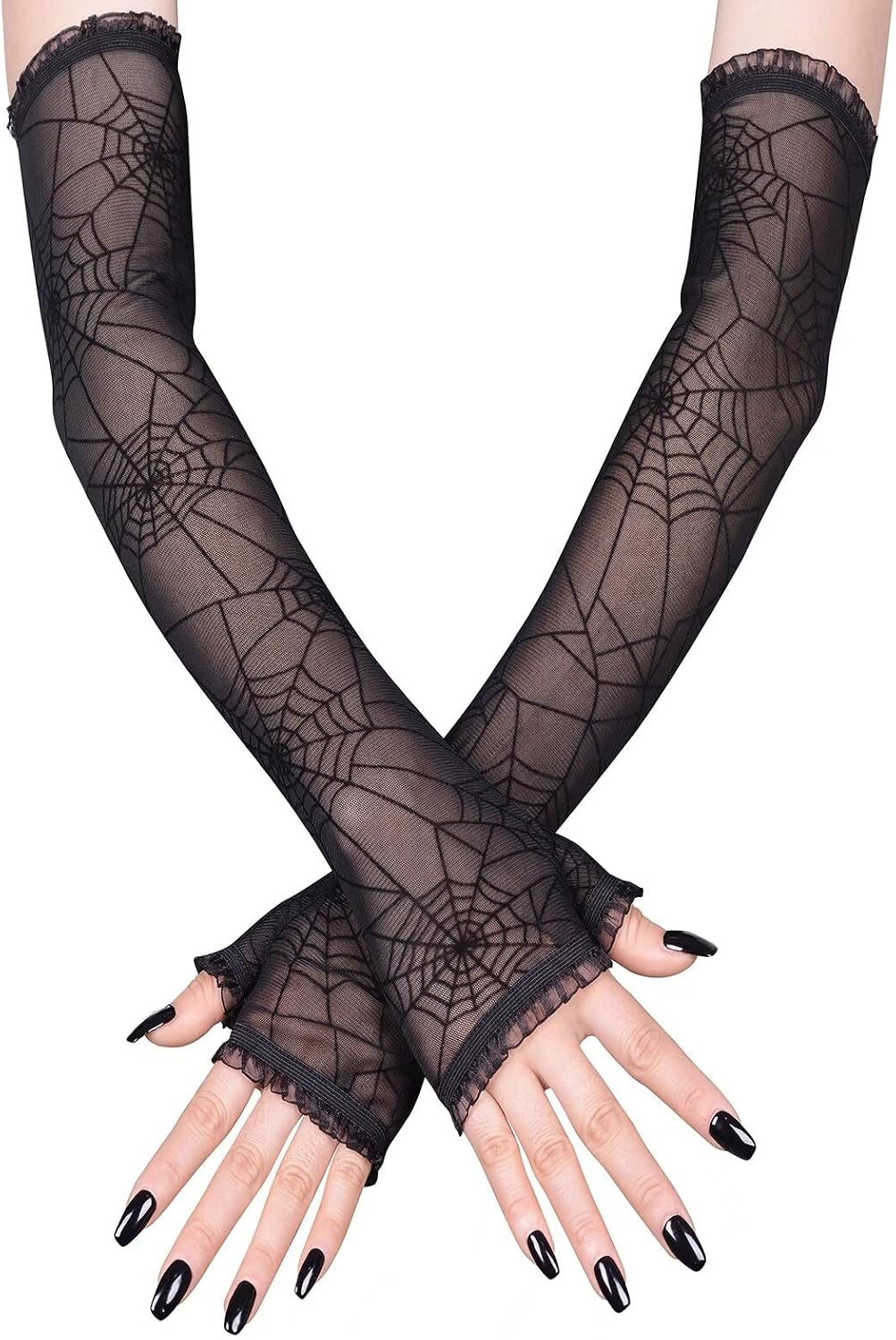 MASIKA Women's Lace Gloves, Halloween Dress Up Fingerless Gloves, Spider Web, Gothic, Role Playing Accessories
