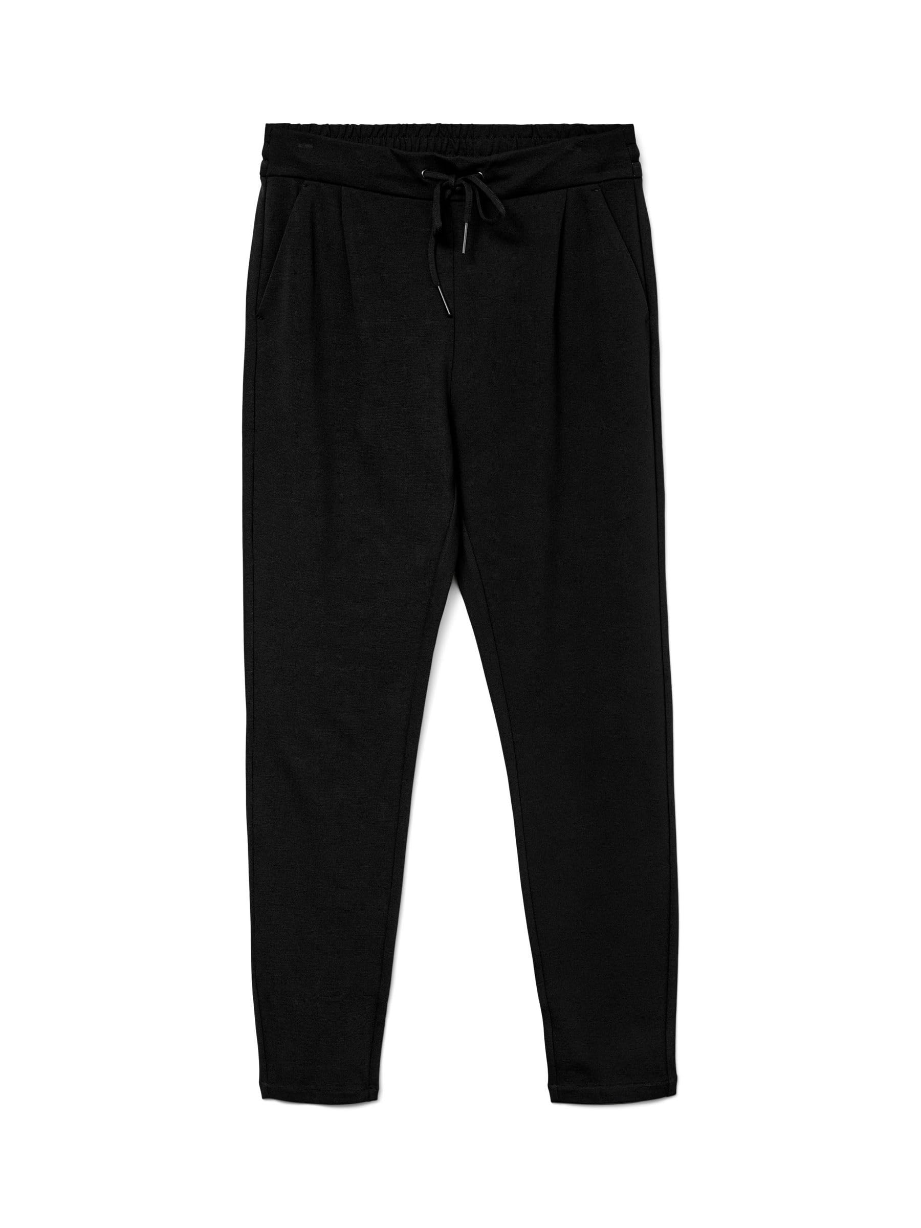 VERO MODA Fabric Trousers Elegant Stretchy Business Pants Relaxed Trousers with Drawstring VMEVA, Colours:Black, Size:S / 30L, Leg Length:L30