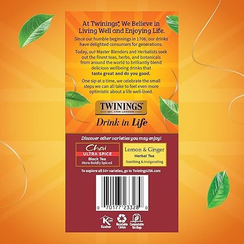 Vista 271 de Twinings, Pure Green Tea - Té verde con sabor suave y aroma atractivo con cafeína, disfruta caliente o helado, bolsas de té individuales