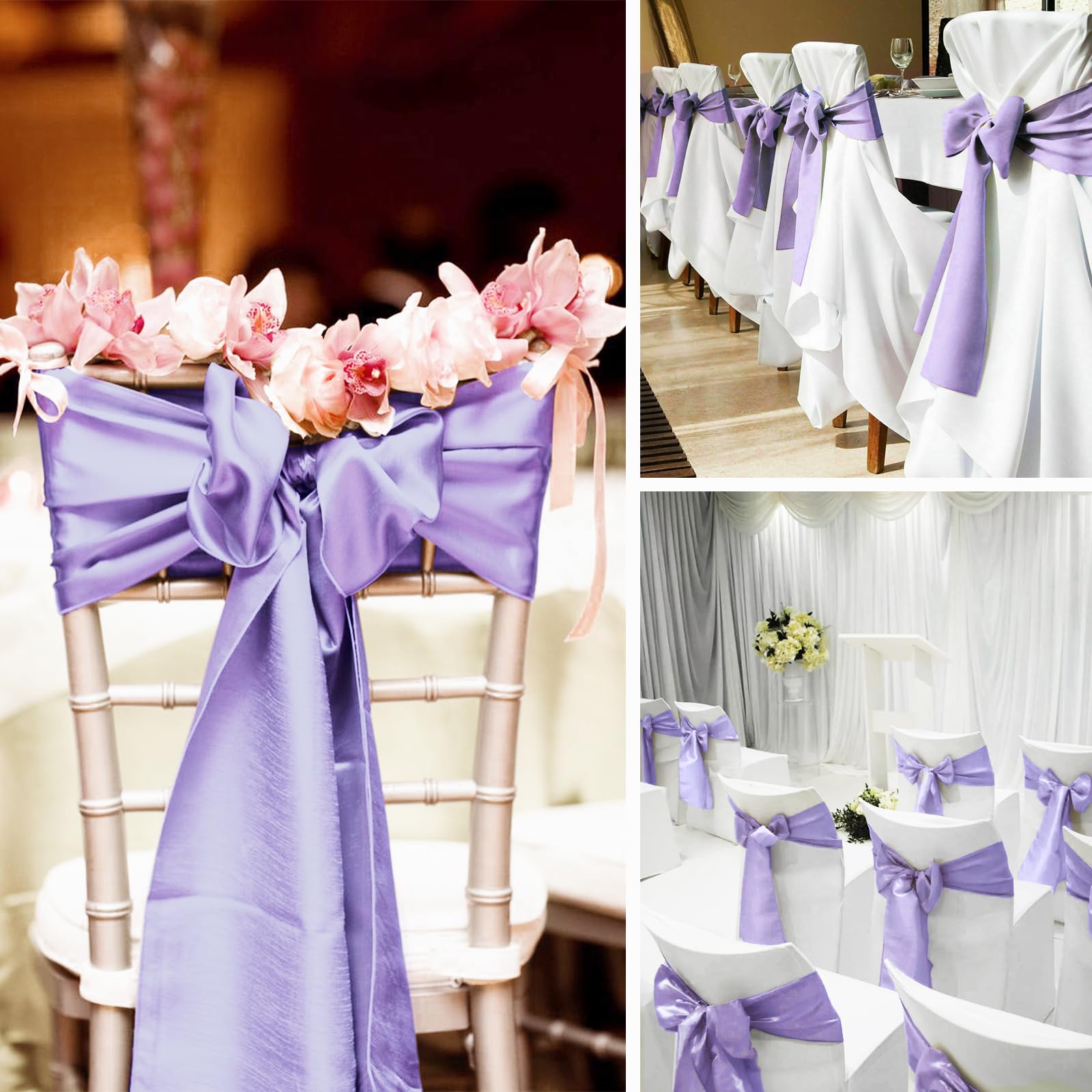 60 fasce in raso per sedie, color lavanda, decorative, per matrimoni, ricevimenti, feste, hotel, casa, cucina (lavanda)