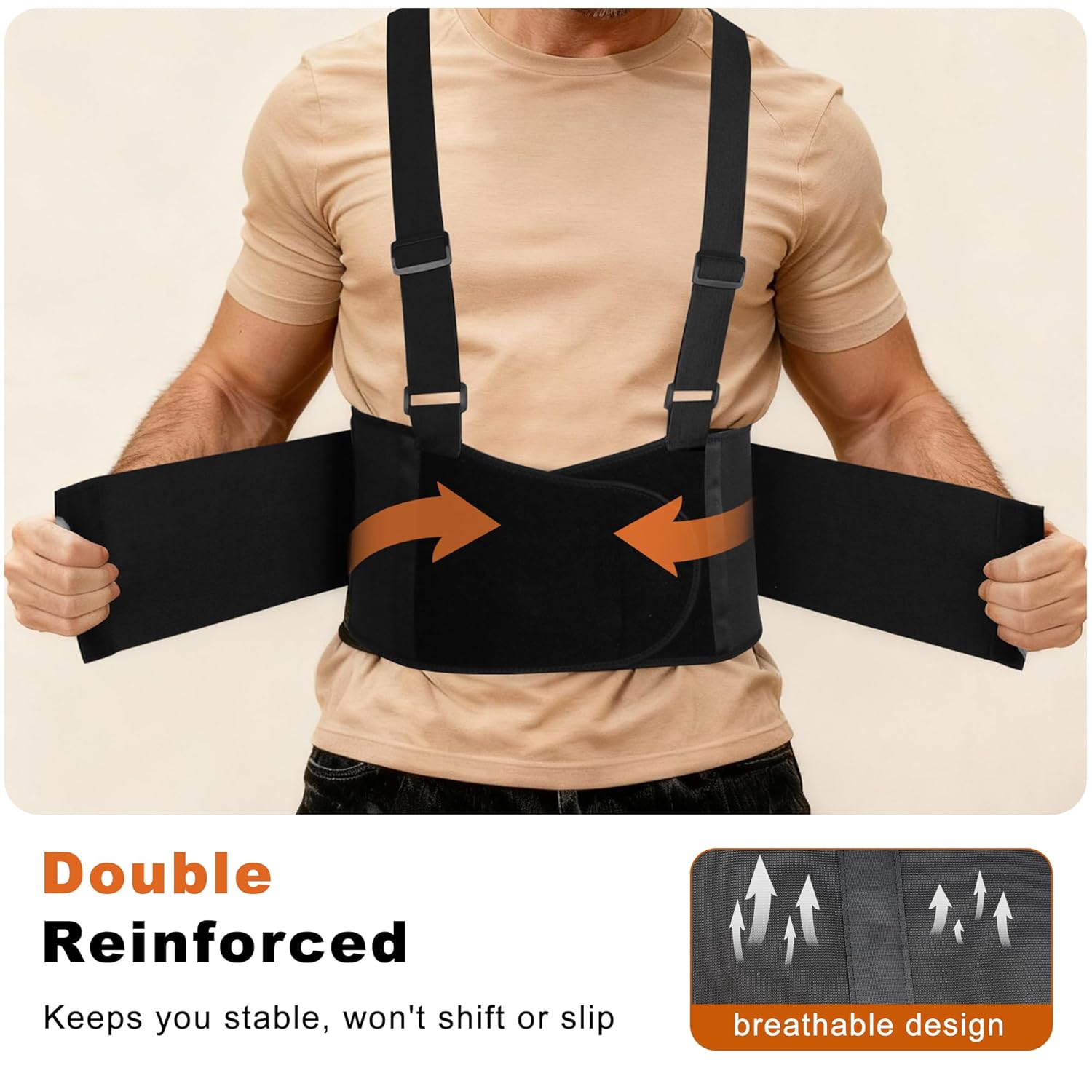 PIPILAKA Work Back Brace for Men & Women,Adjustable Lumbar Support Belt with Shoulder Straps for Heavy Lifting,Medical-Grade Pain Relief & Safety Support for Lower Back