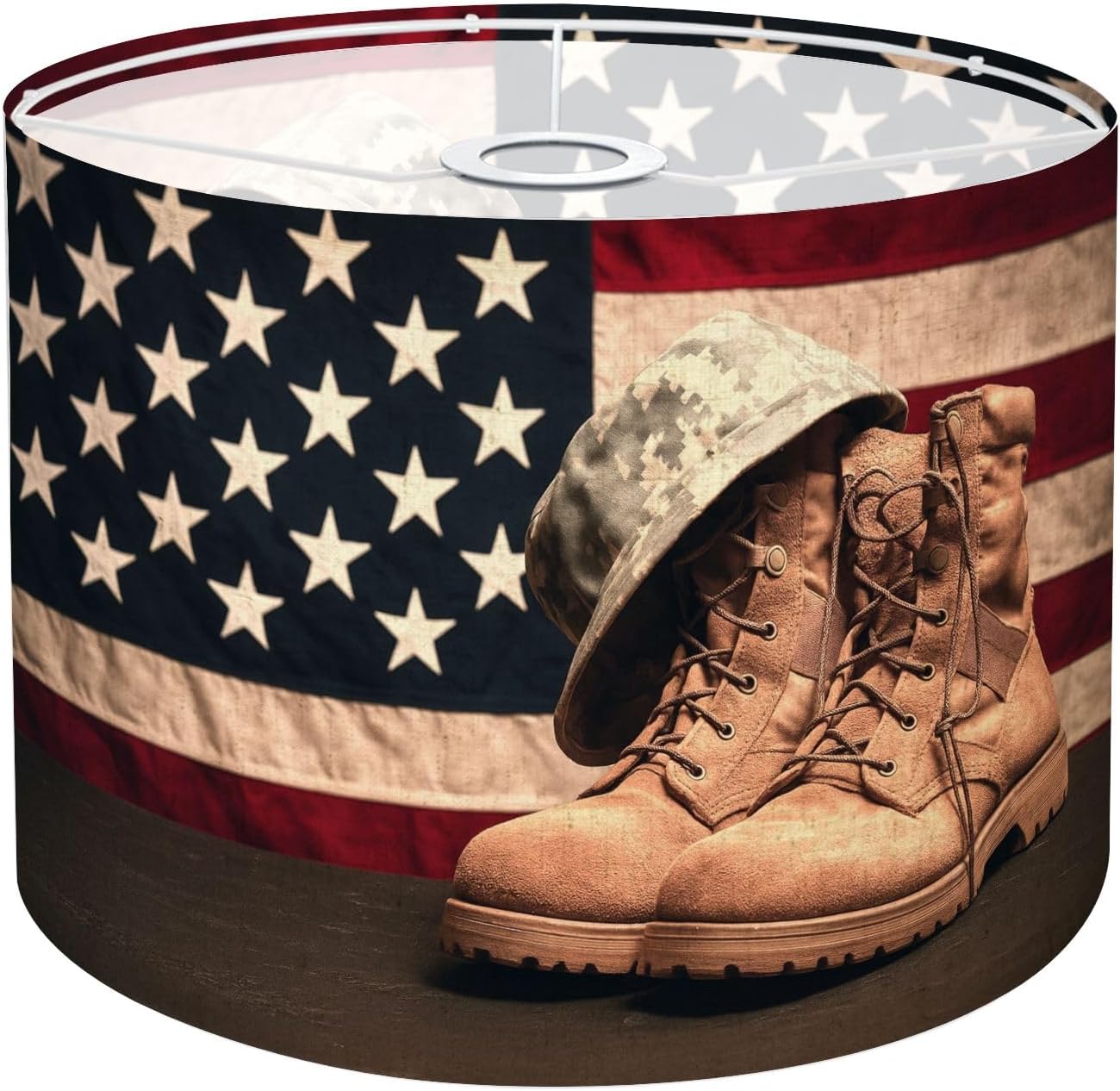 Drum Lamp Shades American Veterans Day theme military boots hat flag Lamp Shade for Floor Lamps Table Lamps Pendant Light 11"x8.9" Linen Replacement Large Lampshades