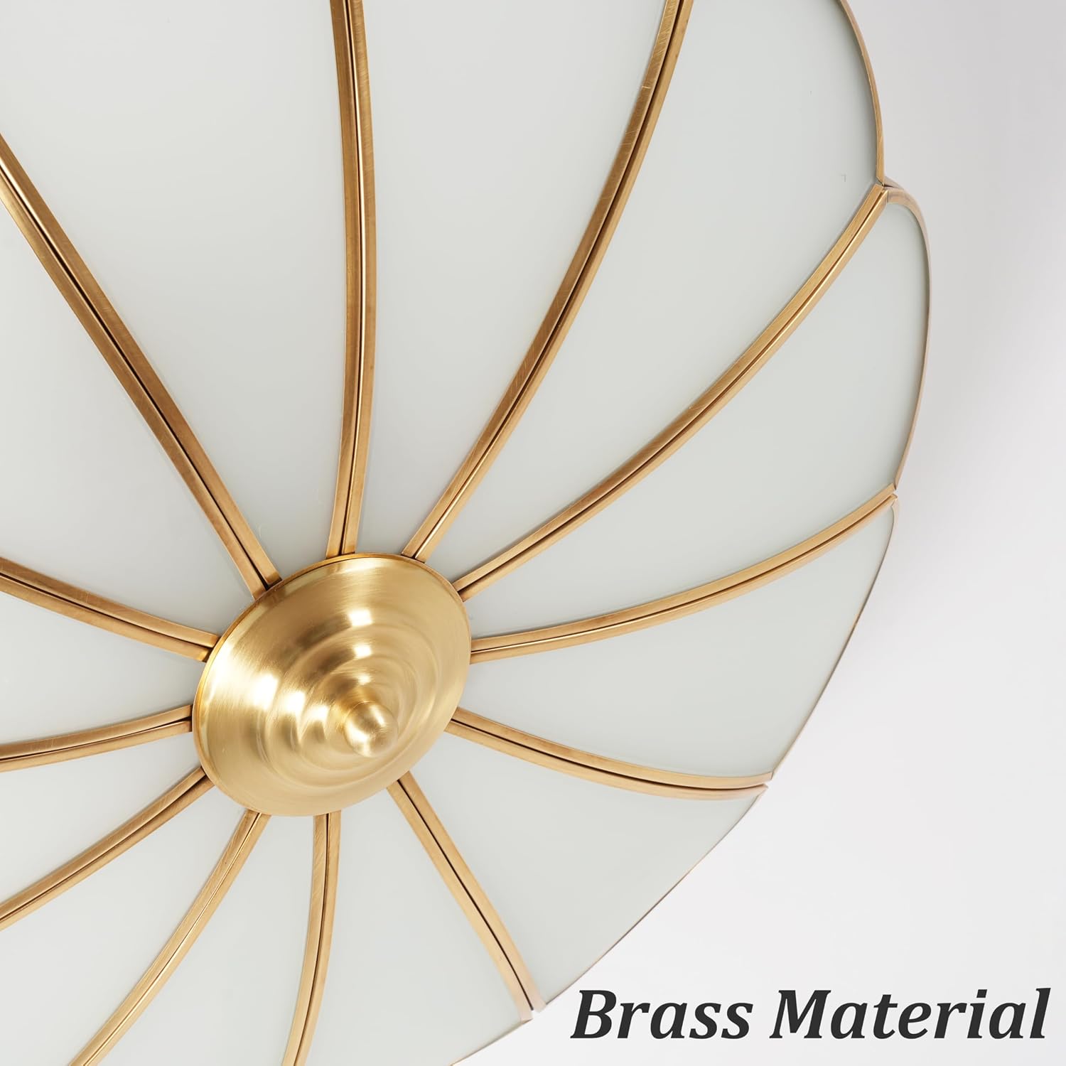 Brass Flush Mount Ceiling Light, Frosted Glass Ceiling Light Fixture with Ceramic Light Socket, Round Ceiling Lamp, Mid Century Ceiling Lighting for Bedroom Hallway (A, 17.7")