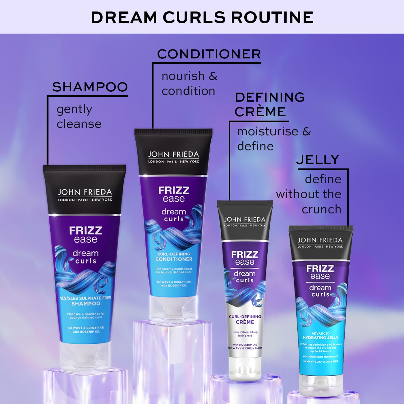 John Frieda Hydrated Jelly Dream Curls nawilżający żel nawilżający | Definiuje i utrwala bez zbrylania | Kontrola puszenia się z głębokim nawilżeniem | Kręcone i falowane włosy | 200 ml | Zaawansowana galaretka nawilżająca