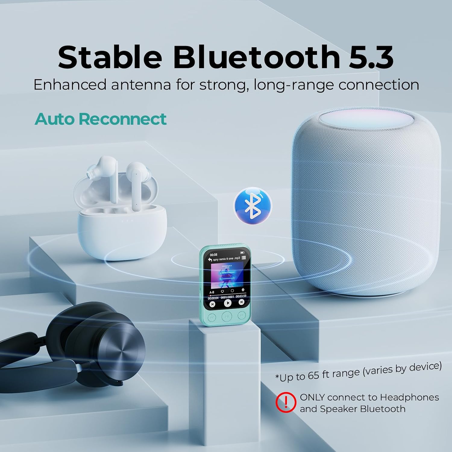 64GB Clip MP3 Player with Bluetooth 5.3 & Speaker, Only 1.2 Oz