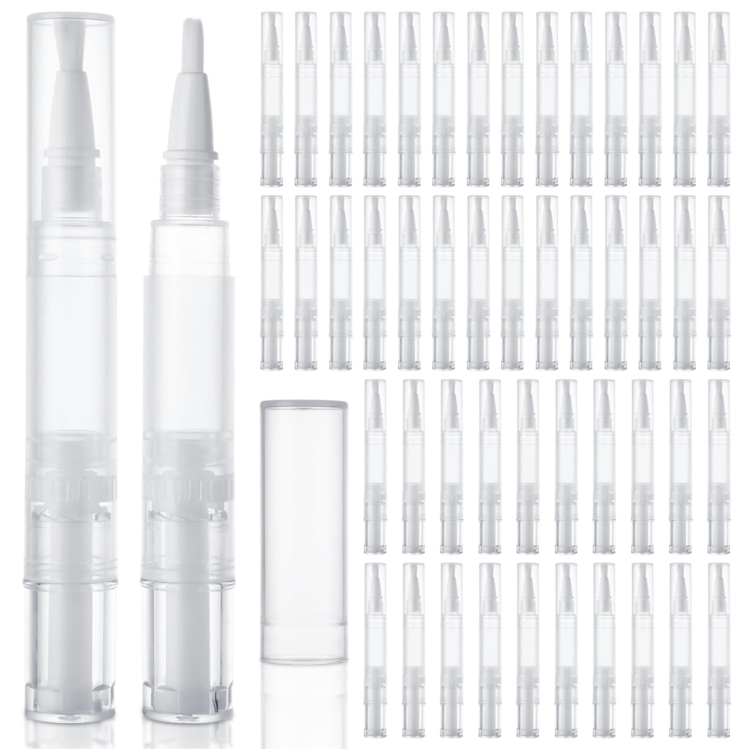 YOUNTHYE 50PCS 5ml Cuticle Oil Pen Empty Nail Oil Pen Cuticle Oil Pen Transparent Nail Oil Cuticle Pen Bulk Empty Nail Oil Pen with Brush Tip for Nail Polish, Lip Gloss, Eyelash