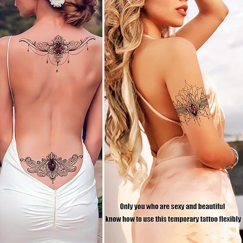 Miniatura 10 de Roarhowl Tatuajes de encaje, juego de tatuajes temporales grandes y sexy, tatuajes temporales para mujeres, vientre, espalda, cintura, muslo, arte