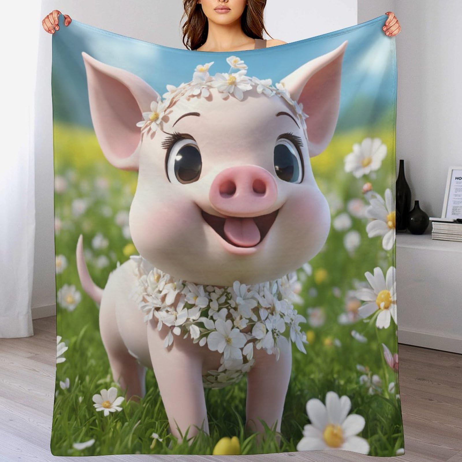 Plaid Couverture en Flannel Moelleuse Cochon Mignon Cadeau Idéal