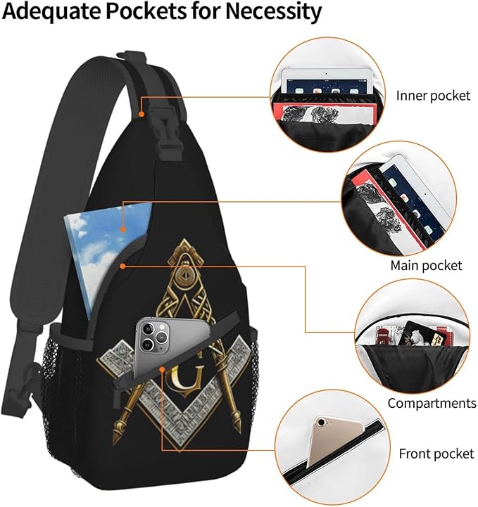 Bolso Bandolera Unisex FYCFSLMY Masonic Ligero Viaje miniatura 3