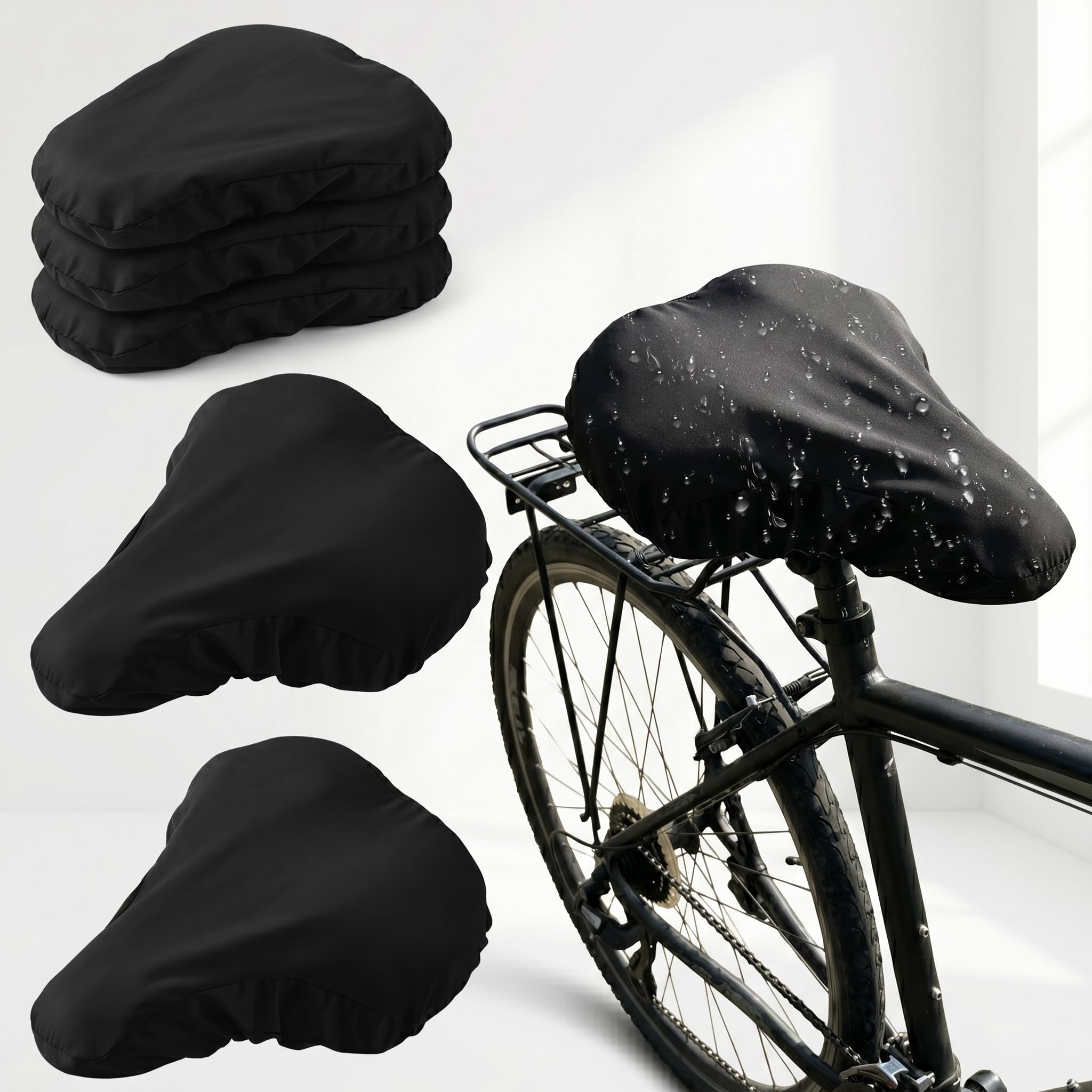 coprisella Bicicletta Impermeabile 4 Pezzi coprisella Bici Universale Elastico Protezione Sella Resistente Poliestere Nylon Nero Uso Urbano Trekking Ciclismo