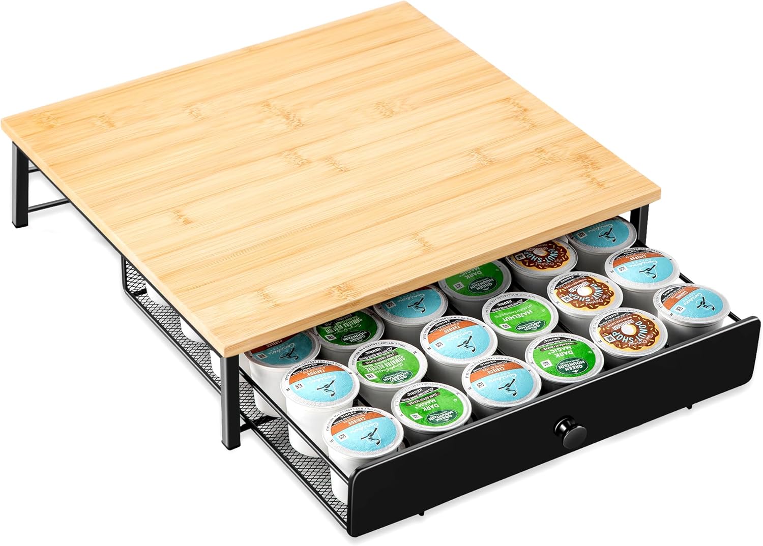 Bamboo Coffee Pod Drawer Holder for K Cups, Coffee Capsule Organizer for Home Office, Kitchen, 36 Pods Capacity