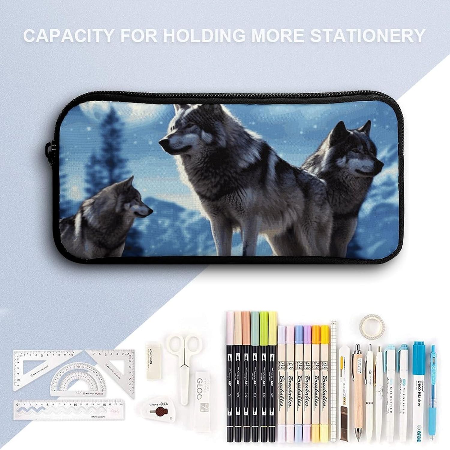 Lightweight Wolfs Moon Pencil Pouch with Metal Zipper image 3