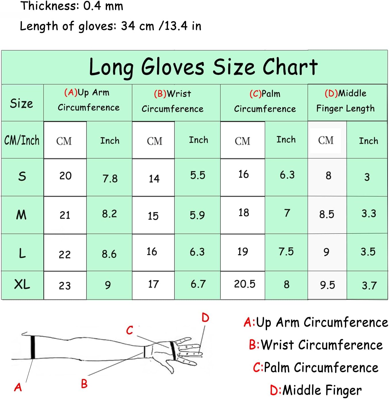 ABWL Black Latex Long Gloves for Women Men,Natural Rubber Gloves Cosplay Costume Night Clubwear