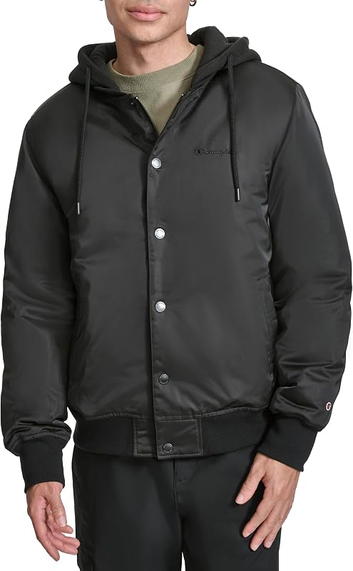 Champion Men's Hooded Varsity Bomber Jacket With Quilted Lining