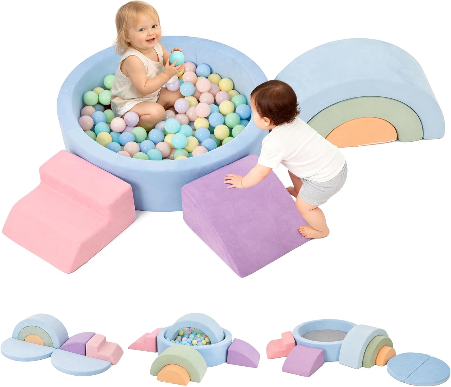 cossy Foam Climbing Blocks for Toddlers, 38 x 38in Round Ball Pit for Babies, 8pcs Toddler Climbing Toys Indoor, Soft Play Set, Baby Climbing Blocks, Ideal for Crawling & Climbing(Balls Not Included)