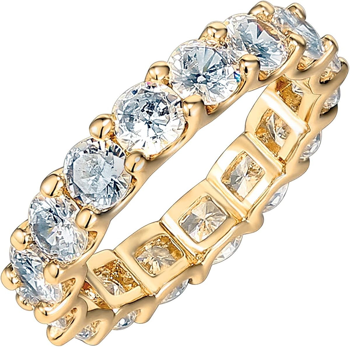 14K Gold Plated Eternity Ring for Women, Statement Eternity Band