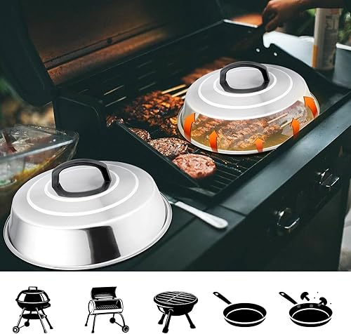 Miniatura 6 de Leonyo - Juego de 2 cúpula para fundir queso, cubierta de metal de 12 pulgadas para parrilla, accesorios de parrilla de acero inoxidable para