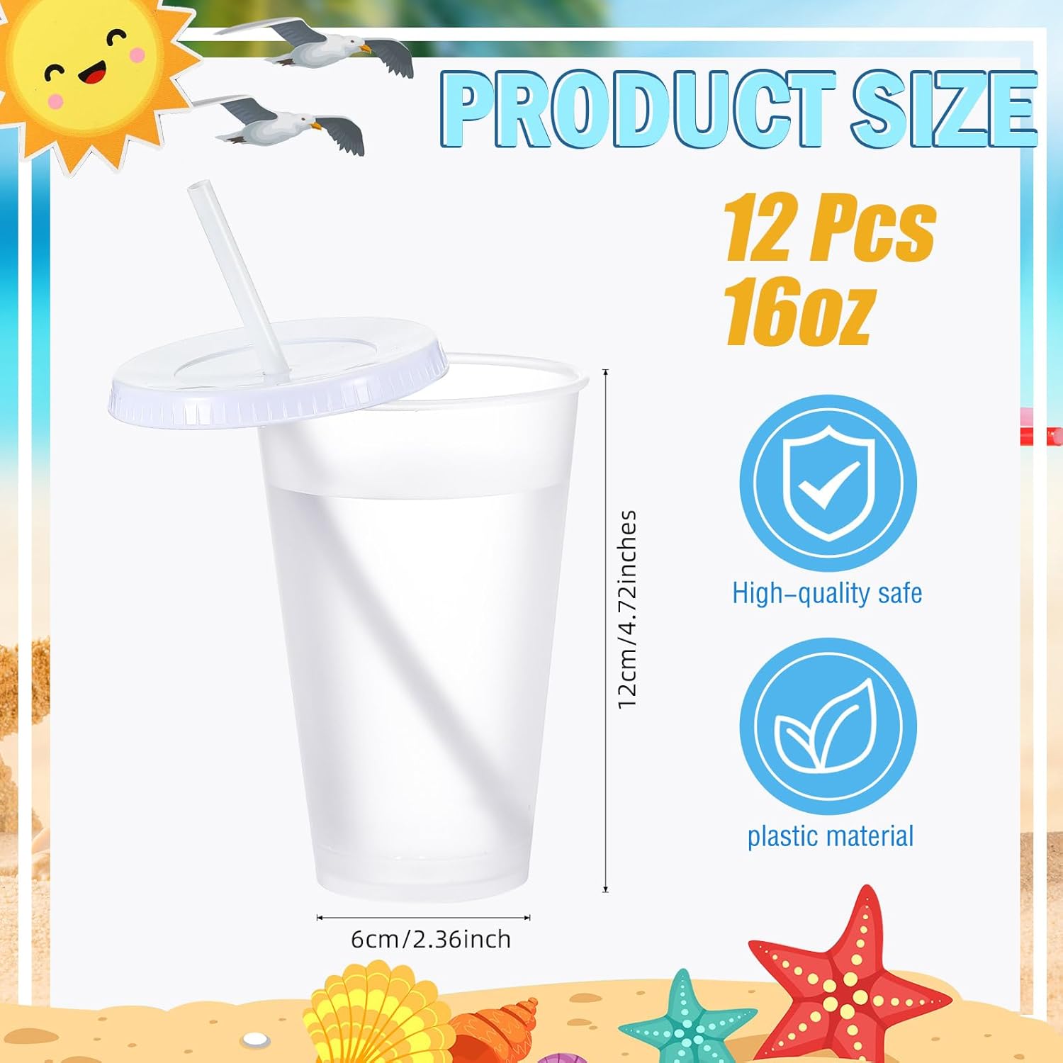 Mifoci 12 Pcs Plastic Tumbler with Lids and Straws Reusable Plastic Tumblers Bulk Mug Tumbler with Straw and Lid Tumbler Ice Cold Drinking Cup for Water Smoothie Birthday Party (White,16oz) - Image 2