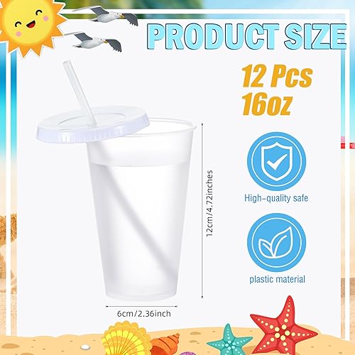 Vista 28 de Mifoci 12 vasos de plástico con tapas y pajillas, vasos de plástico reutilizables, vaso a granel con popote y tapa, vaso helado para beber agua