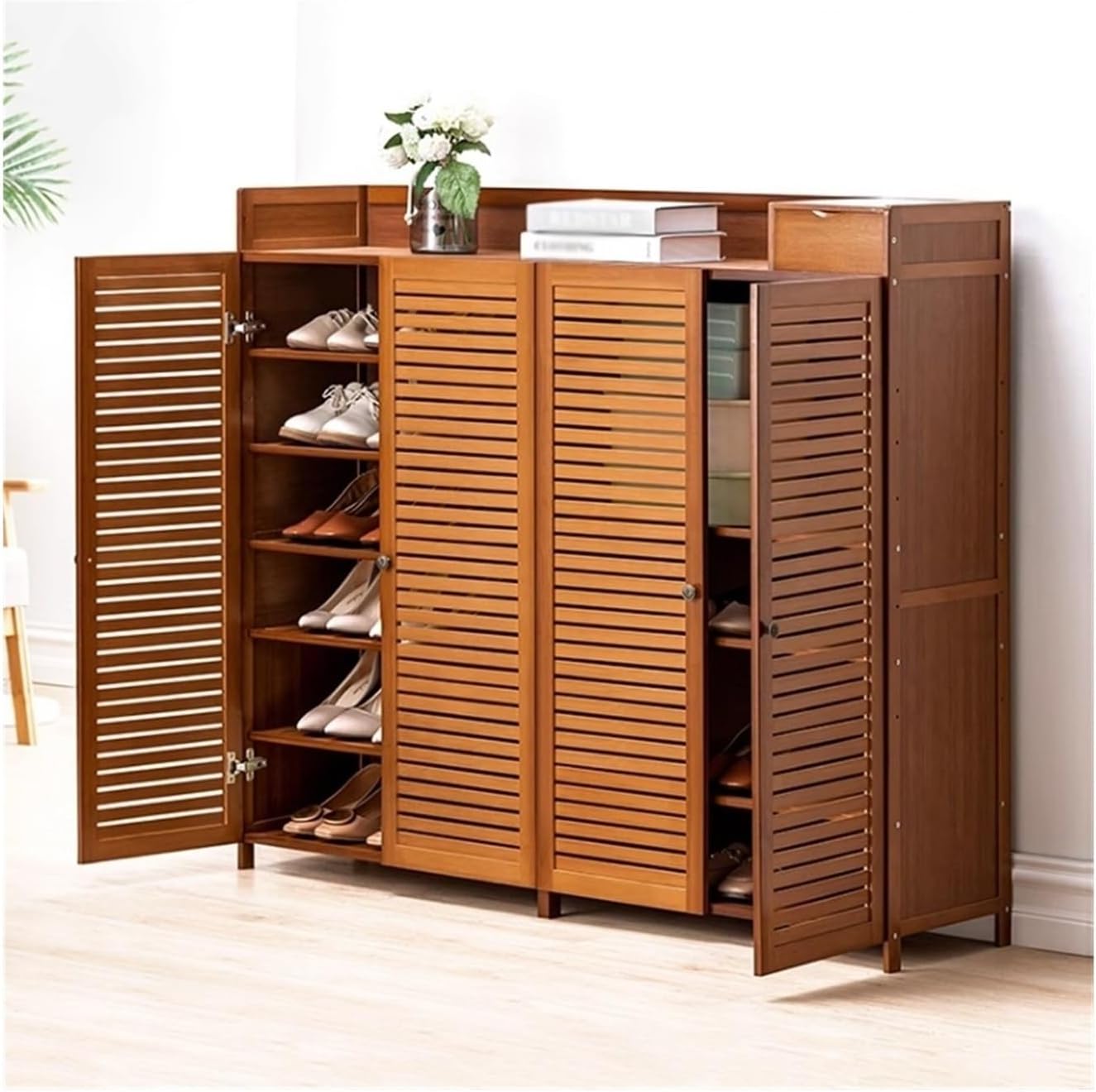 Shoe Rack Bamboo Shoe Cabinet, 7/8 Tiers Freestanding Shoe Rack Organizer, Shoe Storage Cabinet with 4 Doorsfor Closet, Hallway, Bedroom Shoe Organizer (Color : Four Doors 8-Layers) (