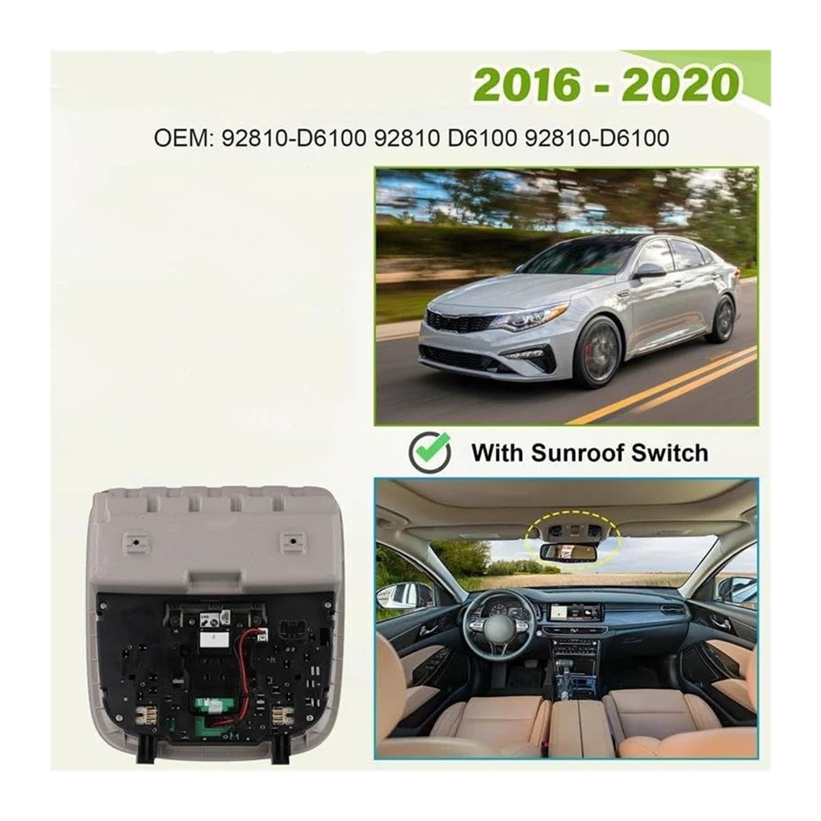 Wewnętrzna lampa kopułkowa do Kia dla Optima 2016-2020 92810-D6100 konsola samochodowa lampa do czytania dachu z przełącznikiem szyberdachu pudełko wewnętrzna kopuła