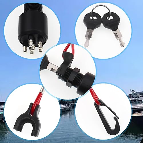 Miniatura 6 de ZOOKOTO 5005801 Interruptor de encendido y conjunto de llave con cordón de seguridad para barco Johnson Evinrude 175974 para motor fueraborda