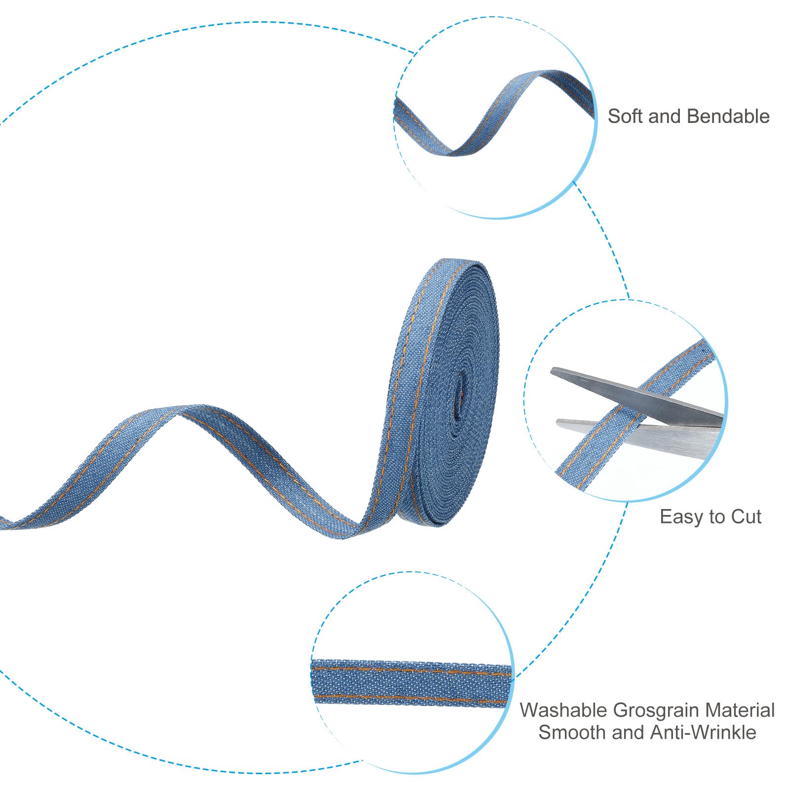 PATIKIL 3/5" Ruban En Jeans, 1 Rouleau 5.5 Yard Tissu Jean
